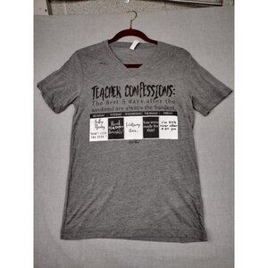 Bella Canvas Women's Gray Teacher Confessions August Bleu Print  V-Neck Shirt S